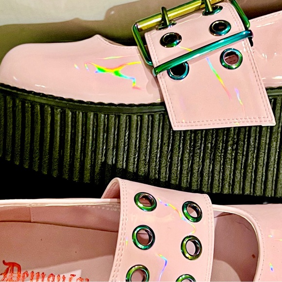 NIB- Dolls Kill x Demonia Baby Pink Holo Creeper Mary Jane - Picture 9 of 13